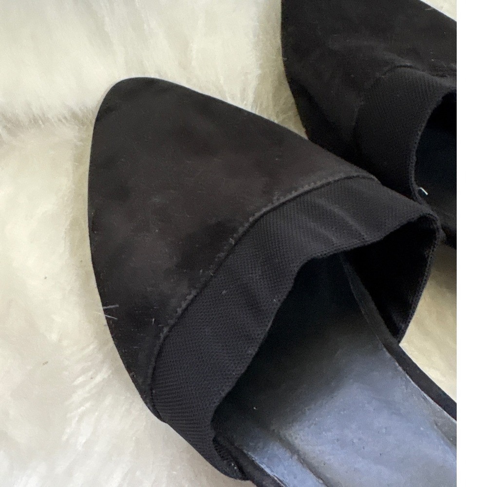 Eileen Fisher Black Suede Pointed Toe Block Heel Elastic Flats - Women's - Picture 5 of 6